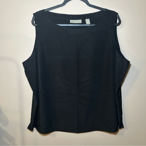 Kate Hill Classic Closet Staple Black Sleeveless Silk Elevated Basic TankTop 22W - Picture 3 of 16